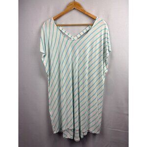 Chicos Womens Stripe V-Neck Top Size XL Rayon/Spandex Blue/White